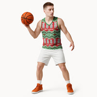 New Zealand Christmas In July Basketball Jersey Meri Kirihimete Hei Tiki Taniko Motifs Seamless LT14 - Polynesian Pride