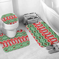 New Zealand Christmas In July Bathroom Set Meri Kirihimete Hei Tiki Taniko Motifs Seamless LT14 Mat Set Only (3 pcs) One Size Red - Polynesian Pride