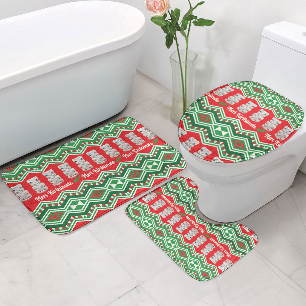 New Zealand Christmas In July Bathroom Set Meri Kirihimete Hei Tiki Taniko Motifs Seamless LT14 - Polynesian Pride