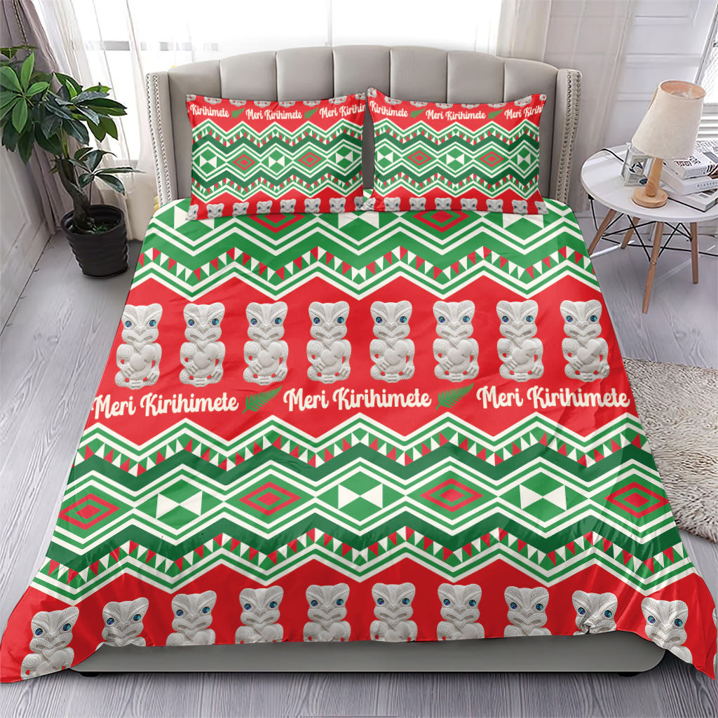 New Zealand Christmas In July Bedding Set Meri Kirihimete Hei Tiki Taniko Motifs Seamless LT14 - Polynesian Pride