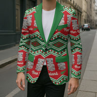 New Zealand Christmas In July Blazer Meri Kirihimete Hei Tiki Taniko Motifs Seamless LT14 - Polynesian Pride