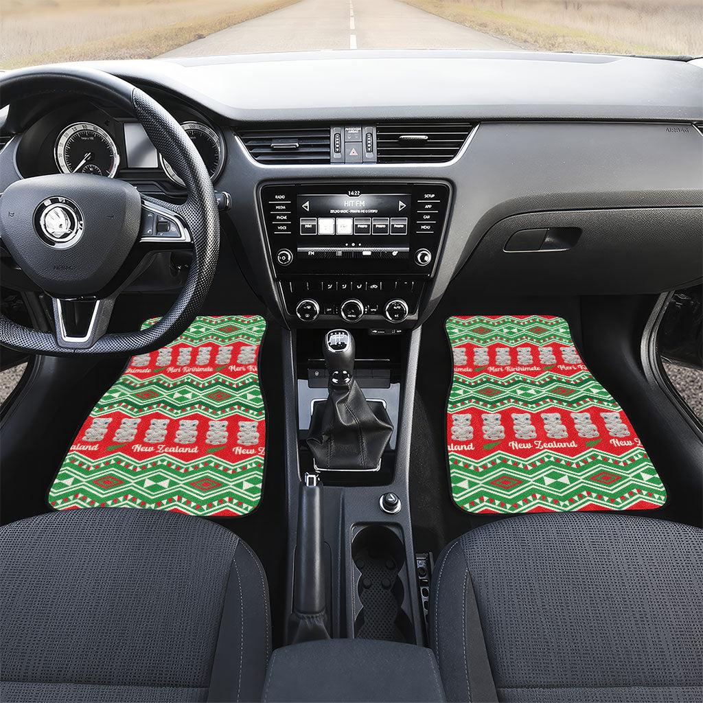 New Zealand Christmas In July Car Mats Meri Kirihimete Hei Tiki Taniko Motifs Seamless LT14 Set 2pcs - Front Red - Polynesian Pride
