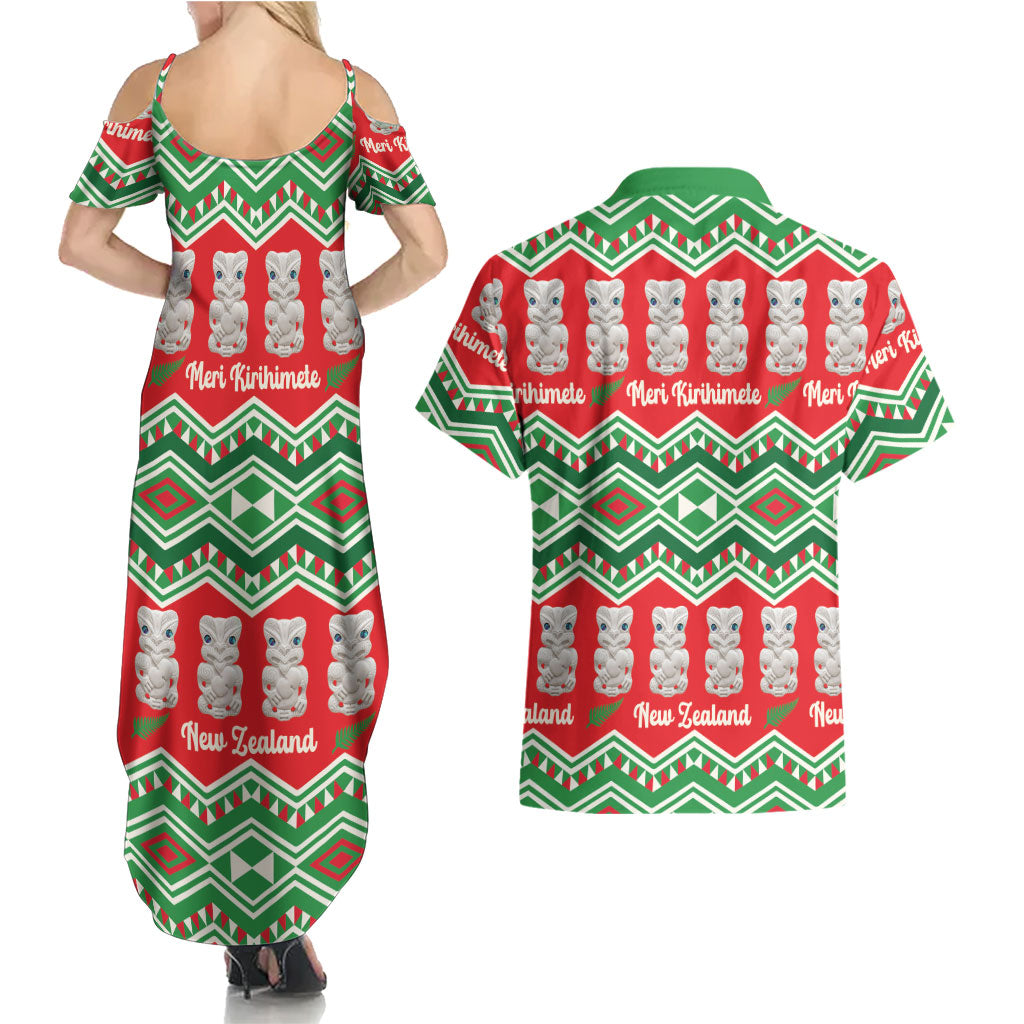 New Zealand Christmas In July Couples Matching Summer Maxi Dress and Hawaiian Shirt Meri Kirihimete Hei Tiki Taniko Motifs Seamless LT14 - Polynesian Pride