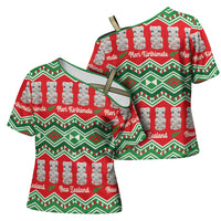New Zealand Christmas In July Cross Shoulder Shirt Meri Kirihimete Hei Tiki Taniko Motifs Seamless LT14 - Polynesian Pride