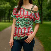 New Zealand Christmas In July Cross Shoulder Shirt Meri Kirihimete Hei Tiki Taniko Motifs Seamless LT14 - Polynesian Pride