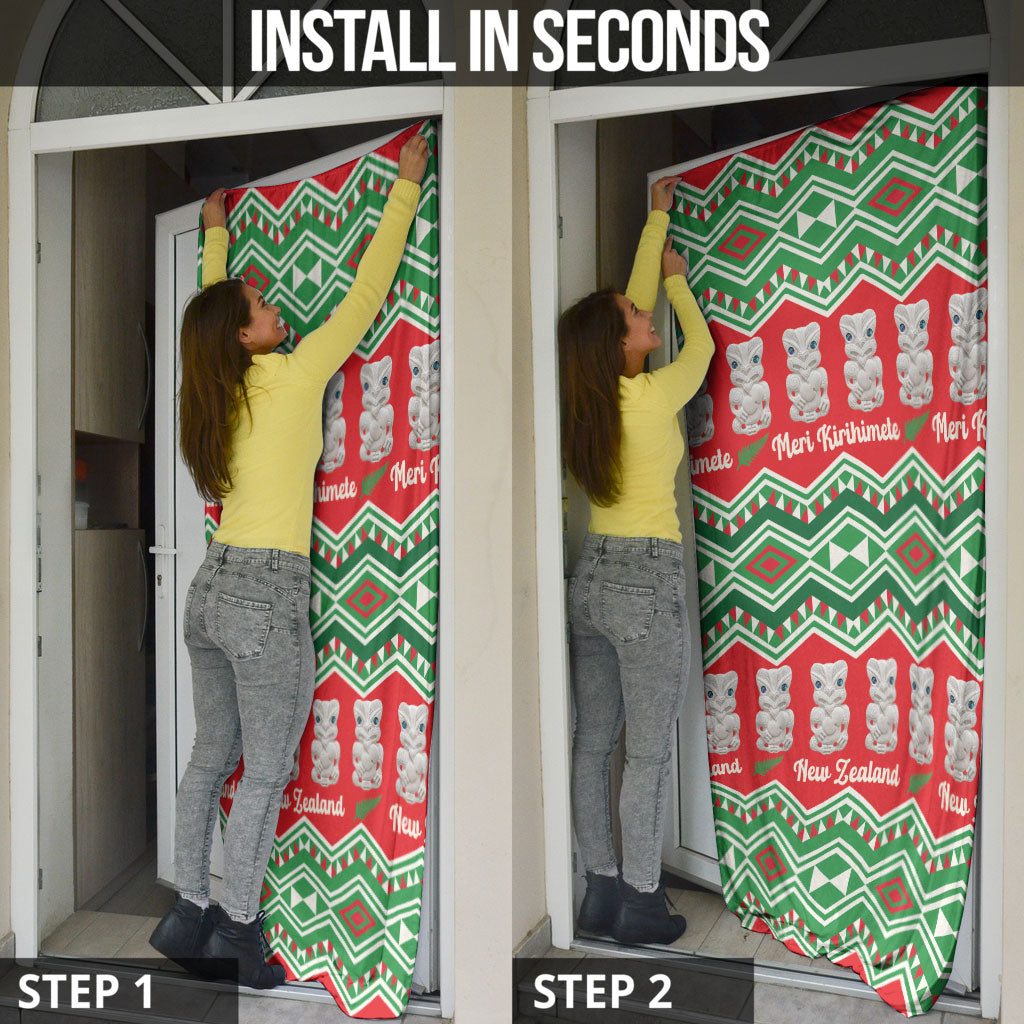 New Zealand Christmas In July Door Cover Meri Kirihimete Hei Tiki Taniko Motifs Seamless LT14 - Polynesian Pride
