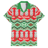 New Zealand Christmas In July Family Matching Off Shoulder Maxi Dress and Hawaiian Shirt Meri Kirihimete Hei Tiki Taniko Motifs Seamless LT14 Dad's Shirt - Short Sleeve Red - Polynesian Pride