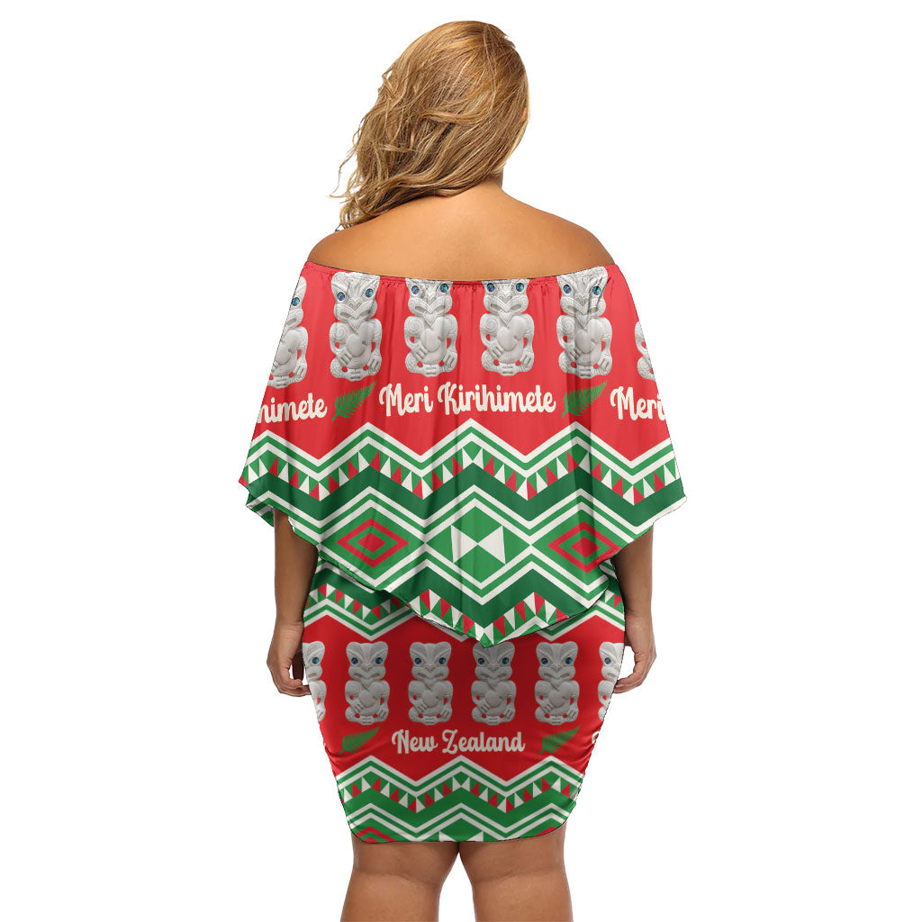 New Zealand Christmas In July Family Matching Off Shoulder Short Dress and Hawaiian Shirt Meri Kirihimete Hei Tiki Taniko Motifs Seamless LT14 - Polynesian Pride