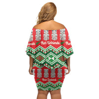 New Zealand Christmas In July Family Matching Off Shoulder Short Dress and Hawaiian Shirt Meri Kirihimete Hei Tiki Taniko Motifs Seamless LT14 - Polynesian Pride