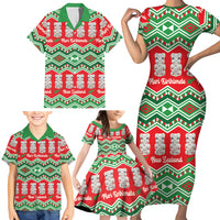 New Zealand Christmas In July Family Matching Short Sleeve Bodycon Dress and Hawaiian Shirt Meri Kirihimete Hei Tiki Taniko Motifs Seamless LT14 - Polynesian Pride