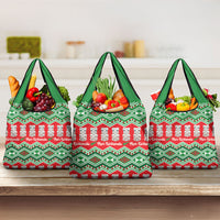 New Zealand Christmas In July Grocery Bag Meri Kirihimete Hei Tiki Taniko Motifs Seamless LT14 3-pack One Size Red - Polynesian Pride