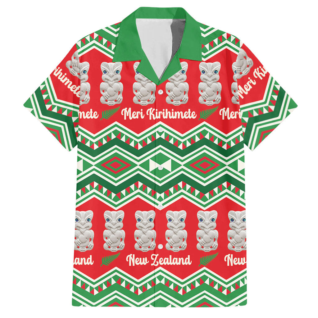 New Zealand Christmas In July Hawaiian Shirt Meri Kirihimete Hei Tiki Taniko Motifs Seamless LT14 Red - Polynesian Pride
