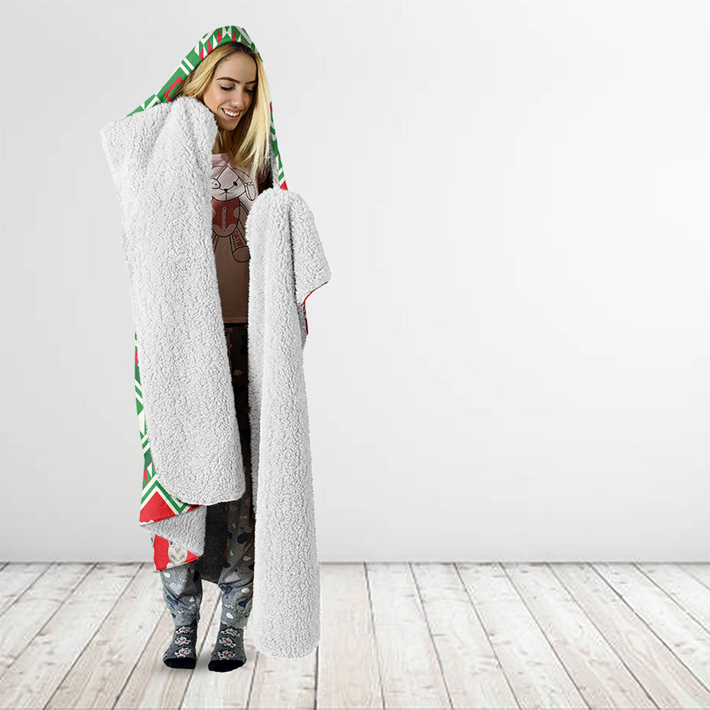 New Zealand Christmas In July Hooded Blanket Meri Kirihimete Hei Tiki Taniko Motifs Seamless LT14 - Polynesian Pride