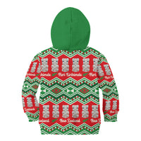 New Zealand Christmas In July Kid Hoodie Meri Kirihimete Hei Tiki Taniko Motifs Seamless LT14 - Polynesian Pride