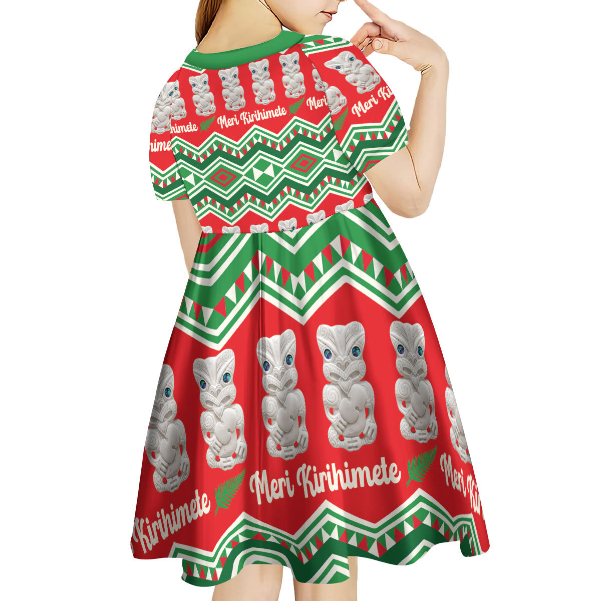 New Zealand Christmas In July Kid Short Sleeve Dress Meri Kirihimete Hei Tiki Taniko Motifs Seamless LT14 - Polynesian Pride