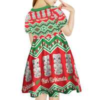 New Zealand Christmas In July Kid Short Sleeve Dress Meri Kirihimete Hei Tiki Taniko Motifs Seamless LT14 - Polynesian Pride