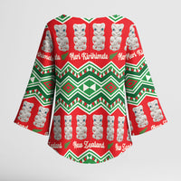 New Zealand Christmas In July Kimono Sleeve Blouse Meri Kirihimete Hei Tiki Taniko Motifs Seamless LT14 - Polynesian Pride