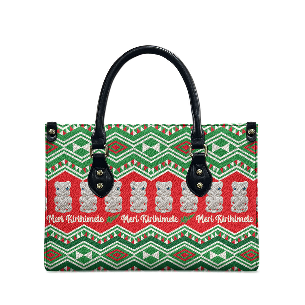 New Zealand Christmas In July Leather Bag Meri Kirihimete Hei Tiki Taniko Motifs Seamless LT14 - Polynesian Pride