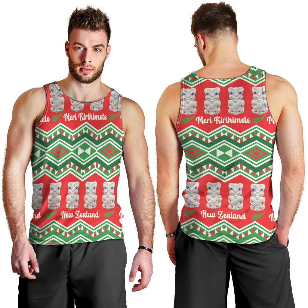 New Zealand Christmas In July Men Tank Top Meri Kirihimete Hei Tiki Taniko Motifs Seamless LT14 - Polynesian Pride