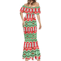 New Zealand Christmas In July Mermaid Dress Meri Kirihimete Hei Tiki Taniko Motifs Seamless LT14 - Polynesian Pride