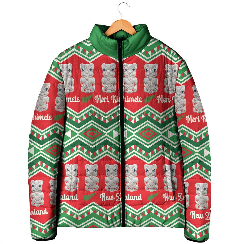 New Zealand Christmas In July Padded Jacket Meri Kirihimete Hei Tiki Taniko Motifs Seamless LT14 - Polynesian Pride