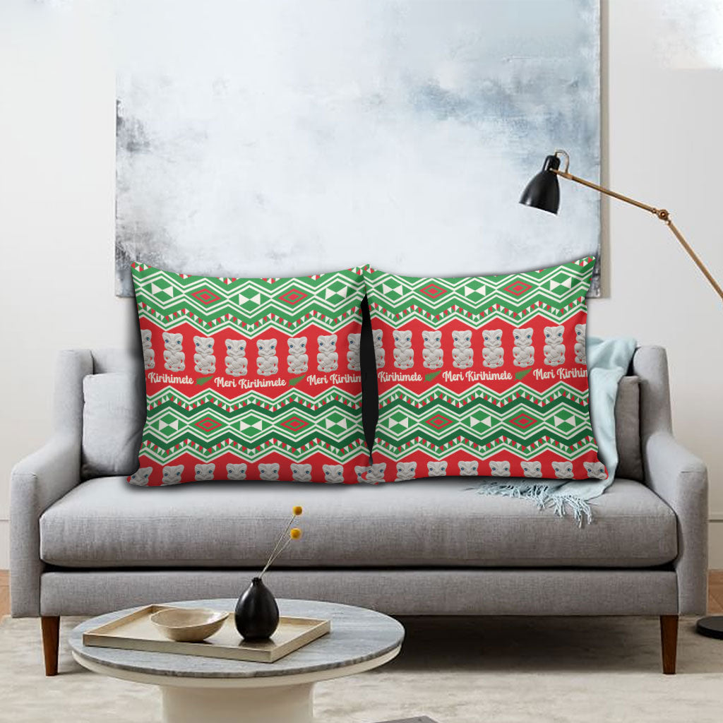 New Zealand Christmas In July Pillow Cover Meri Kirihimete Hei Tiki Taniko Motifs Seamless LT14 - Polynesian Pride