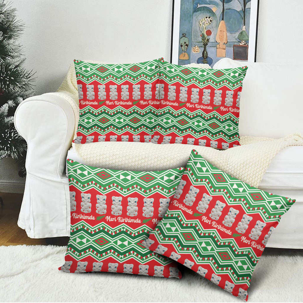 New Zealand Christmas In July Pillow Cover Meri Kirihimete Hei Tiki Taniko Motifs Seamless LT14 - Polynesian Pride