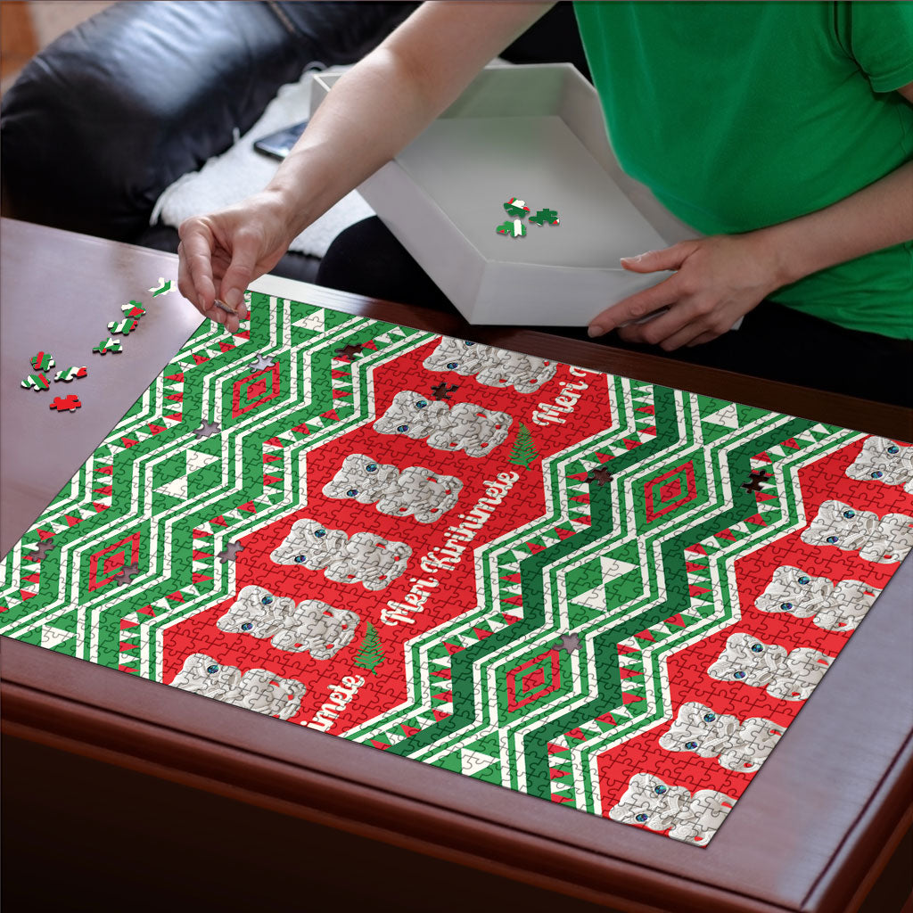 New Zealand Christmas In July Puzzle Meri Kirihimete Hei Tiki Taniko Motifs Seamless LT14 - Polynesian Pride