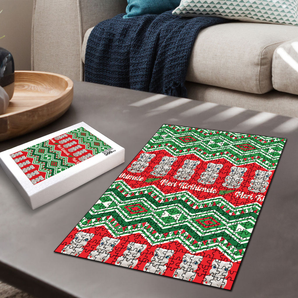 New Zealand Christmas In July Puzzle Meri Kirihimete Hei Tiki Taniko Motifs Seamless LT14 - Polynesian Pride