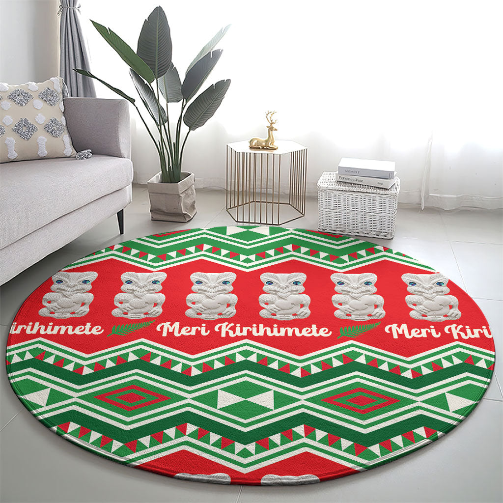 New Zealand Christmas In July Round Carpet Meri Kirihimete Hei Tiki Taniko Motifs Seamless LT14 - Polynesian Pride