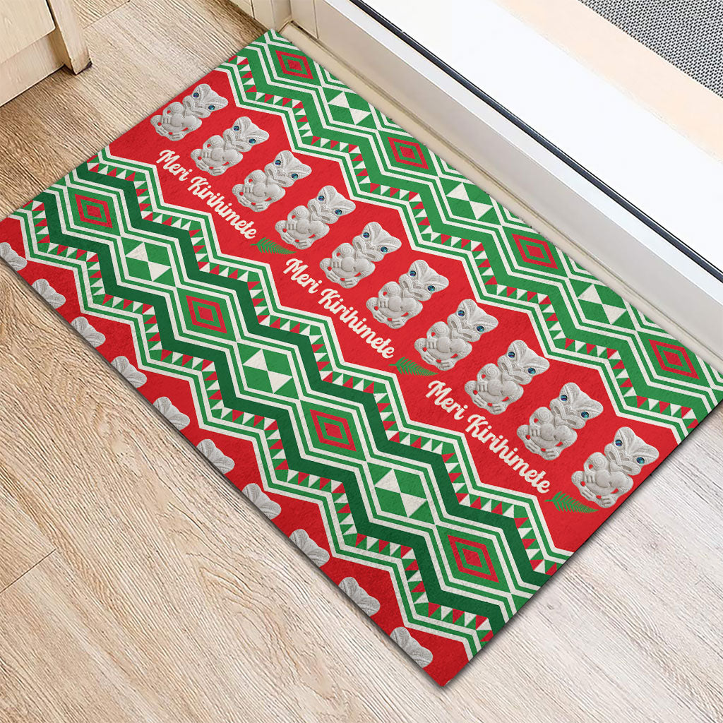 New Zealand Christmas In July Rubber Doormat Meri Kirihimete Hei Tiki Taniko Motifs Seamless LT14 - Polynesian Pride