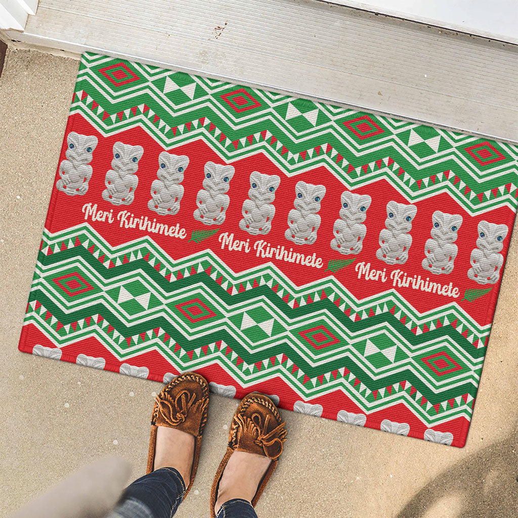 New Zealand Christmas In July Rubber Doormat Meri Kirihimete Hei Tiki Taniko Motifs Seamless LT14 - Polynesian Pride