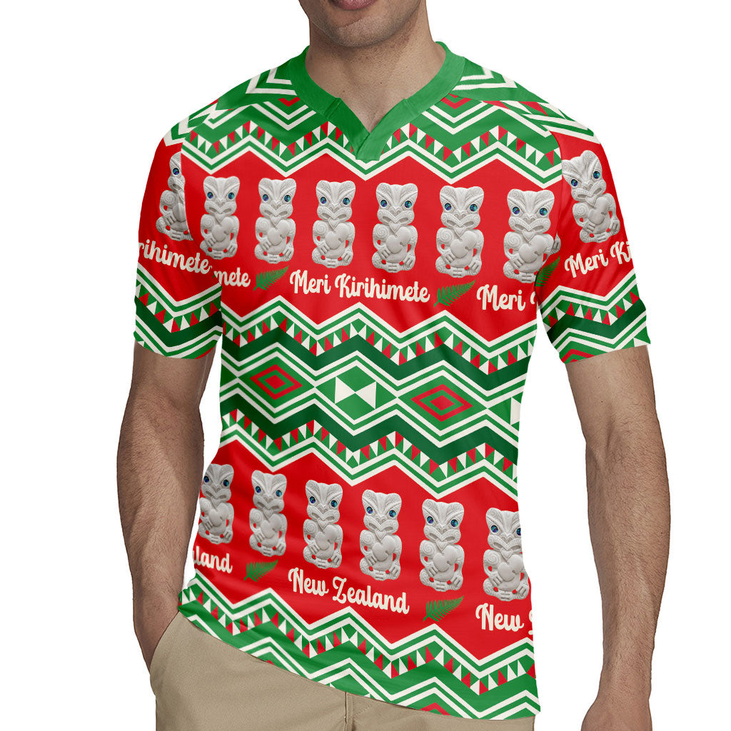 New Zealand Christmas In July Rugby Jersey Meri Kirihimete Hei Tiki Taniko Motifs Seamless LT14 - Polynesian Pride