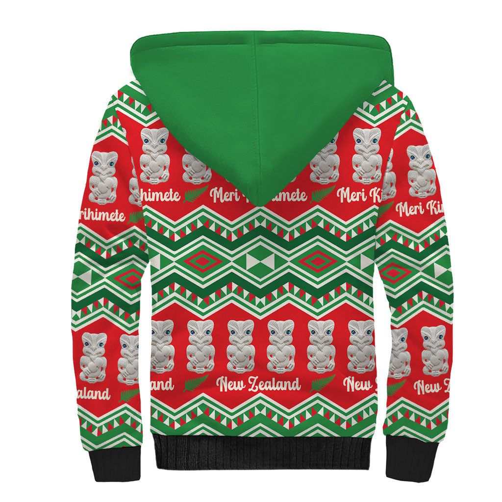 New Zealand Christmas In July Sherpa Hoodie Meri Kirihimete Hei Tiki Taniko Motifs Seamless LT14 - Polynesian Pride