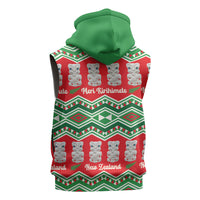 New Zealand Christmas In July Sleeveless Zip Hoodie Meri Kirihimete Hei Tiki Taniko Motifs Seamless LT14 - Polynesian Pride
