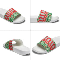 New Zealand Christmas In July Slide Sandals Meri Kirihimete Hei Tiki Taniko Motifs Seamless LT14 - Polynesian Pride