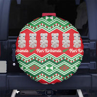 New Zealand Christmas In July Spare Tire Cover Meri Kirihimete Hei Tiki Taniko Motifs Seamless LT14 No hole Red - Polynesian Pride
