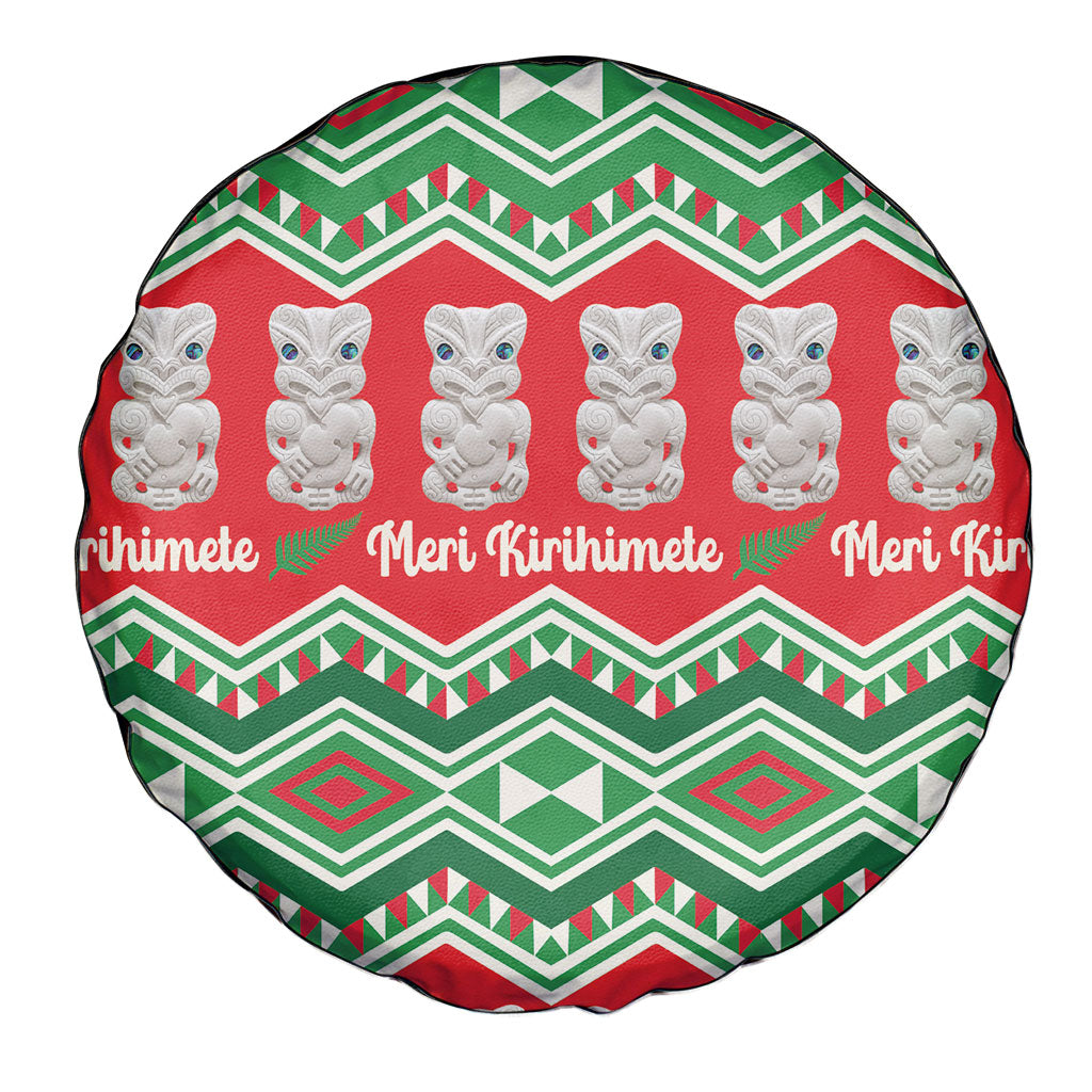 New Zealand Christmas In July Spare Tire Cover Meri Kirihimete Hei Tiki Taniko Motifs Seamless LT14 - Polynesian Pride