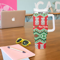 New Zealand Christmas In July Tumbler With Handle Meri Kirihimete Hei Tiki Taniko Motifs Seamless LT14 - Polynesian Pride