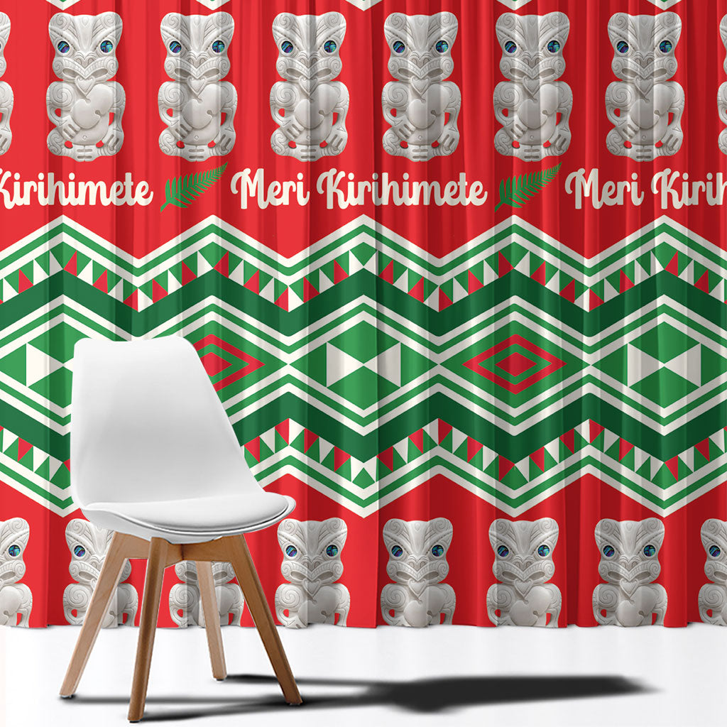 New Zealand Christmas In July Window Curtain Meri Kirihimete Hei Tiki Taniko Motifs Seamless LT14 - Polynesian Pride