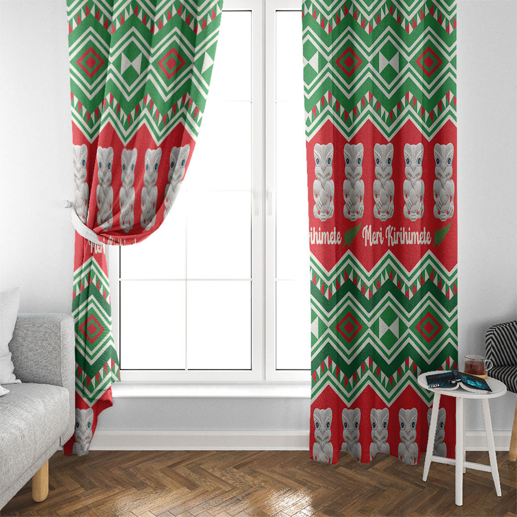 New Zealand Christmas In July Window Curtain Meri Kirihimete Hei Tiki Taniko Motifs Seamless LT14 - Polynesian Pride