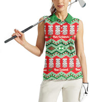 New Zealand Christmas In July Women Sleeveless Polo Shirt Meri Kirihimete Hei Tiki Taniko Motifs Seamless LT14 - Polynesian Pride