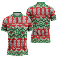 New Zealand Christmas In July Zipper Polo Shirt Meri Kirihimete Hei Tiki Taniko Motifs Seamless LT14 - Polynesian Pride
