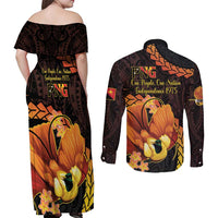 Papua New Guinea Independence Day Couples Matching Off Shoulder Maxi Dress and Long Sleeve Button Shirt 50th Anniversary Papua Niu Gini Bird Of Paradise LT14 - Polynesian Pride