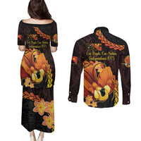 Papua New Guinea Independence Day Couples Matching Puletasi and Long Sleeve Button Shirt 50th Anniversary Papua Niu Gini Bird Of Paradise LT14 - Polynesian Pride