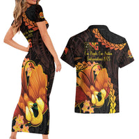 Papua New Guinea Independence Day Couples Matching Short Sleeve Bodycon Dress and Hawaiian Shirt 50th Anniversary Papua Niu Gini Bird Of Paradise LT14 - Polynesian Pride