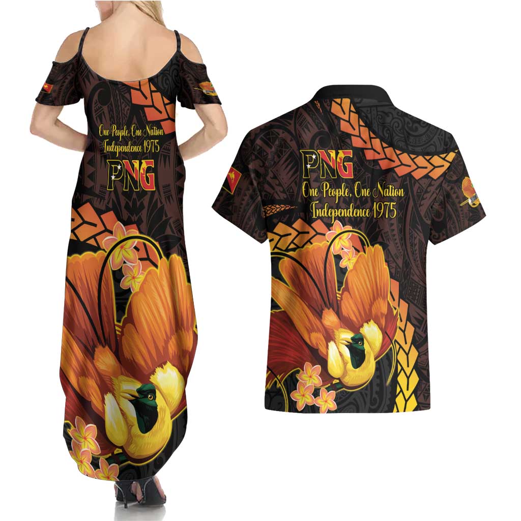 Papua New Guinea Independence Day Couples Matching Summer Maxi Dress and Hawaiian Shirt 50th Anniversary Papua Niu Gini Bird Of Paradise LT14 - Polynesian Pride
