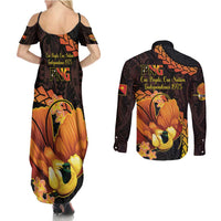 Papua New Guinea Independence Day Couples Matching Summer Maxi Dress and Long Sleeve Button Shirt 50th Anniversary Papua Niu Gini Bird Of Paradise LT14 - Polynesian Pride