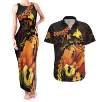 Papua New Guinea Independence Day Couples Matching Tank Maxi Dress and Hawaiian Shirt 50th Anniversary Papua Niu Gini Bird Of Paradise LT14 Black - Polynesian Pride