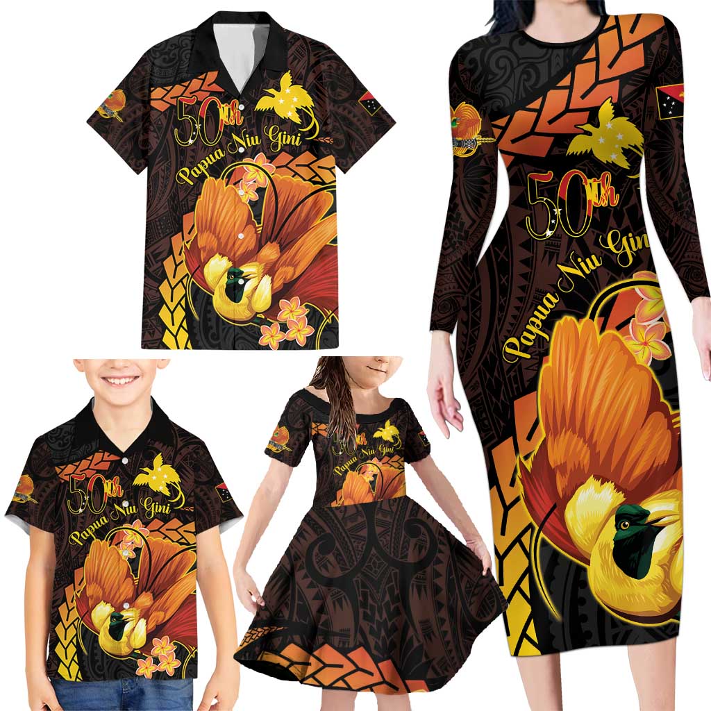 Papua New Guinea Independence Day Family Matching Long Sleeve Bodycon Dress and Hawaiian Shirt 50th Anniversary Papua Niu Gini Bird Of Paradise LT14 - Polynesian Pride